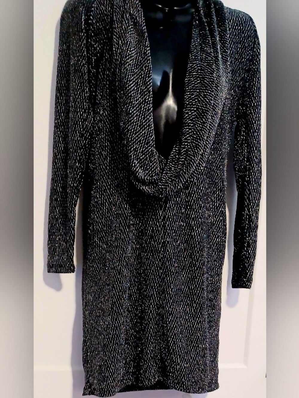H&M Black Shimmer Knit Deep Cut Front Cowneck Dress